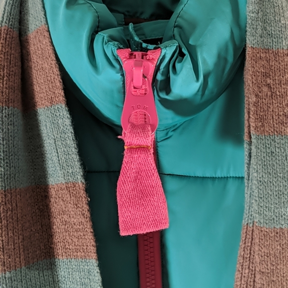 Joules Teal Blue Green Puffer Vest Matching Striped Scarf Pink US 4 M_DOWNHAM - Picture 8 of 12